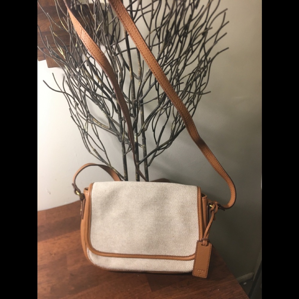 Fossil linen and leather shoulder bag